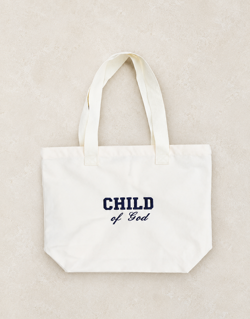 Totebag med broderad CHILD OF GOD text. 